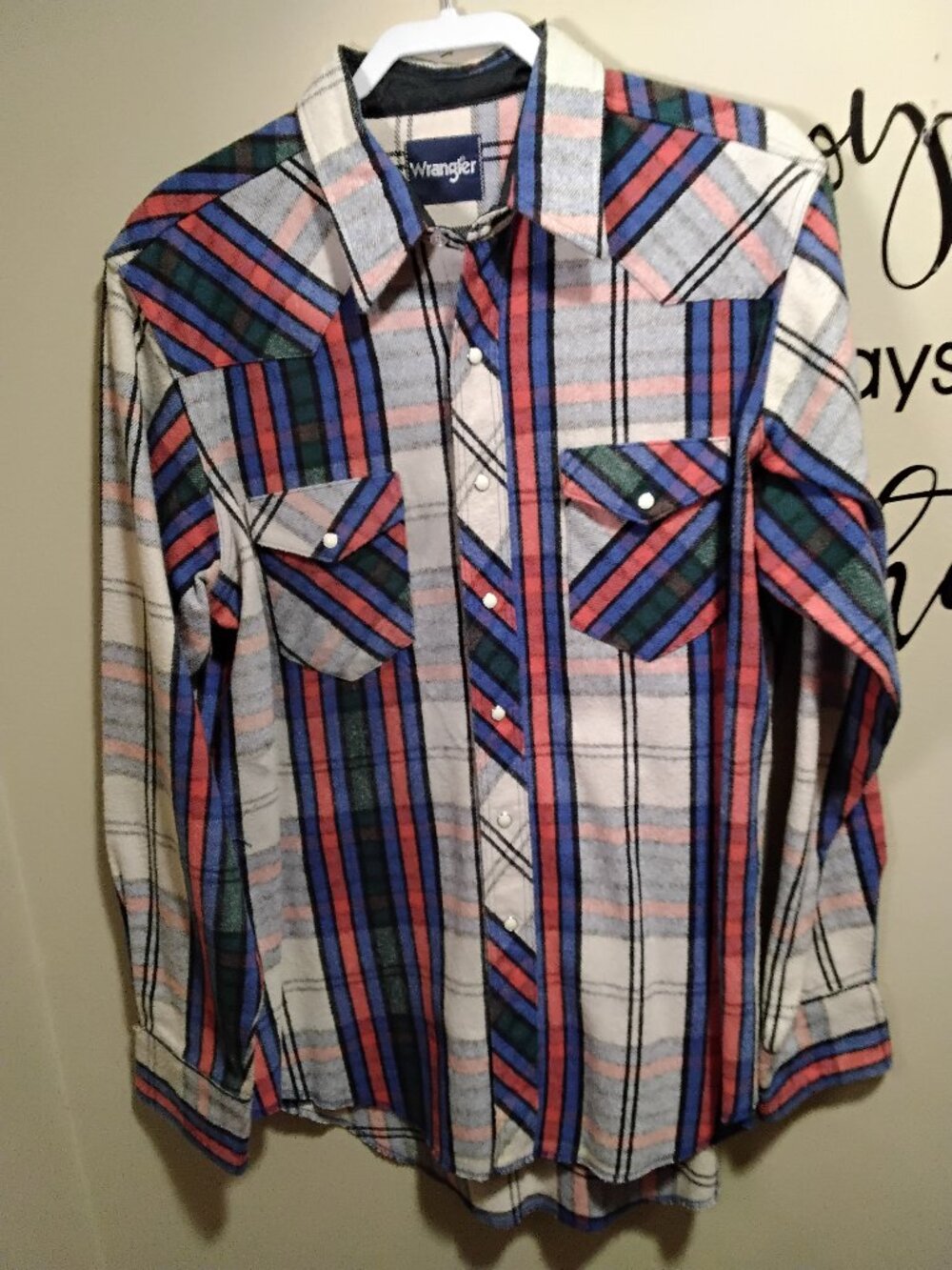Vintage 80s Wrangler Cowboy Cut Pearl Snap Western Shirt Loud Plaid Men's XLT